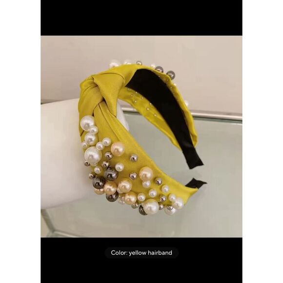 2/$30 Goddess Pearl Encrusted Headband, One Size,‎ Yellow - Picture 1 of 2
